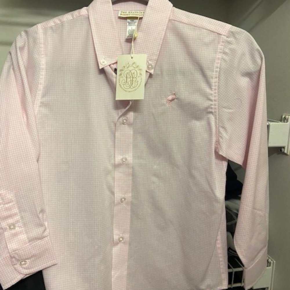 TBBC Size 8 Pink Windowpane Button Down. NWT